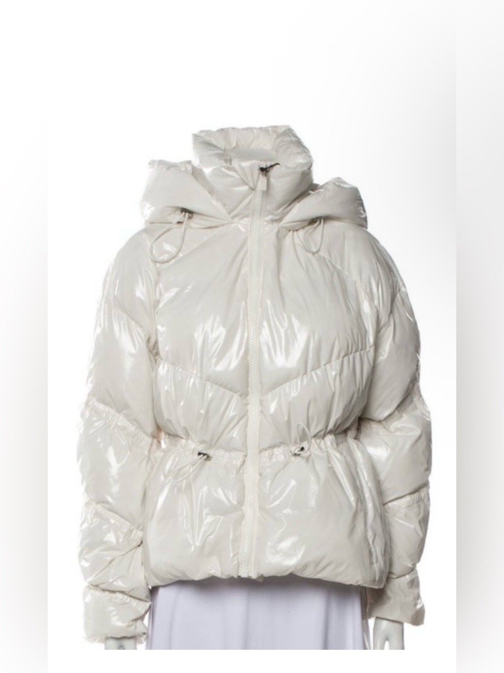 NWOT ALO Yoga Glossy Ivory Puffer Jacket with Hood Sz M